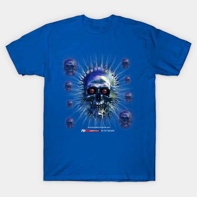 Blue Chrome Skull T-Shirt by MyTeeGraphics